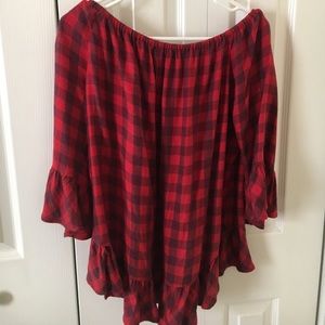 Off the Shoulder Flannel Plaid
